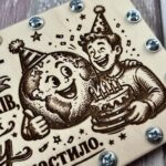 Крупний план ілюстрації на кришці дерев'яної коробочки для грошей
